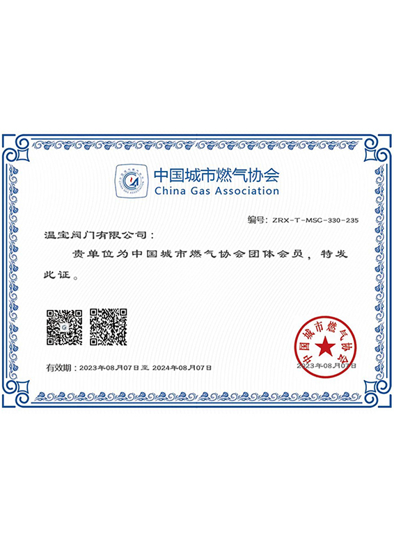 中國城市燃?xì)鈪f(xié)會證書